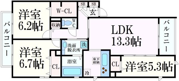 甲南山手駅 徒歩5分 1階の物件間取画像